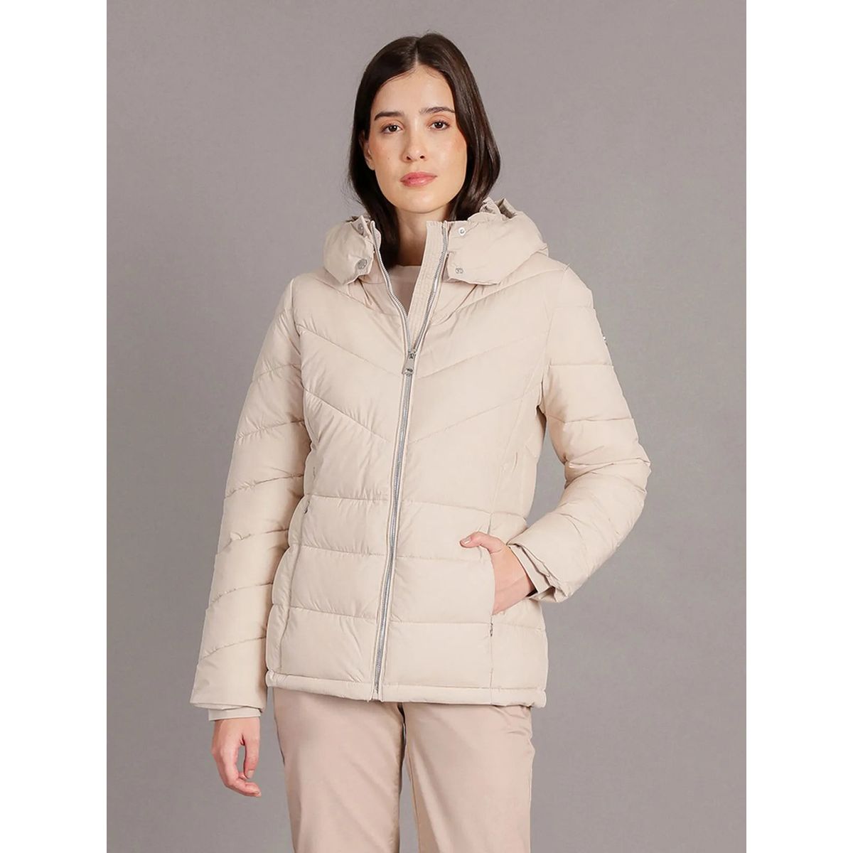 CALVIN KLEIN - Parka Puffer con Gorro Beige Calvin Klein