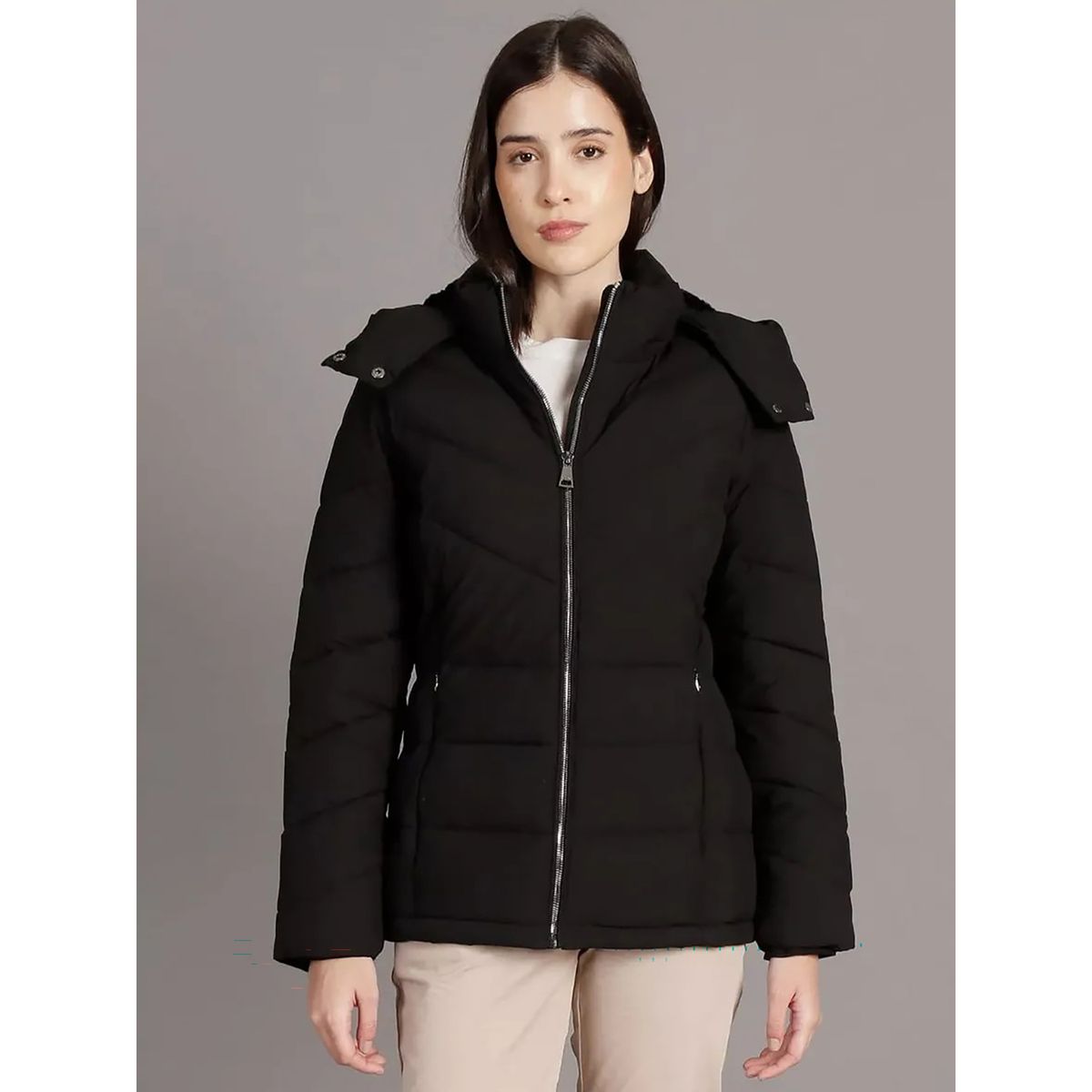 CALVIN KLEIN - Parka Puffer con Gorro Negro Calvin Klein
