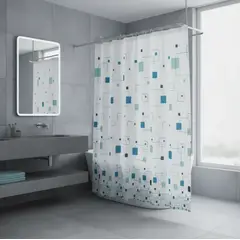 GENERICO - Cortina De Baño Peva 180x180cm Diseño Cuadrados Con Ganchos