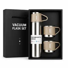 GENERICO - Set Termo Acero 500ml + 3 Tazas Térmico Portátil GRIS
