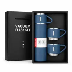 GENERICO - Set Termo Acero 500ml + 3 Tazas Térmico Portátil AZUL