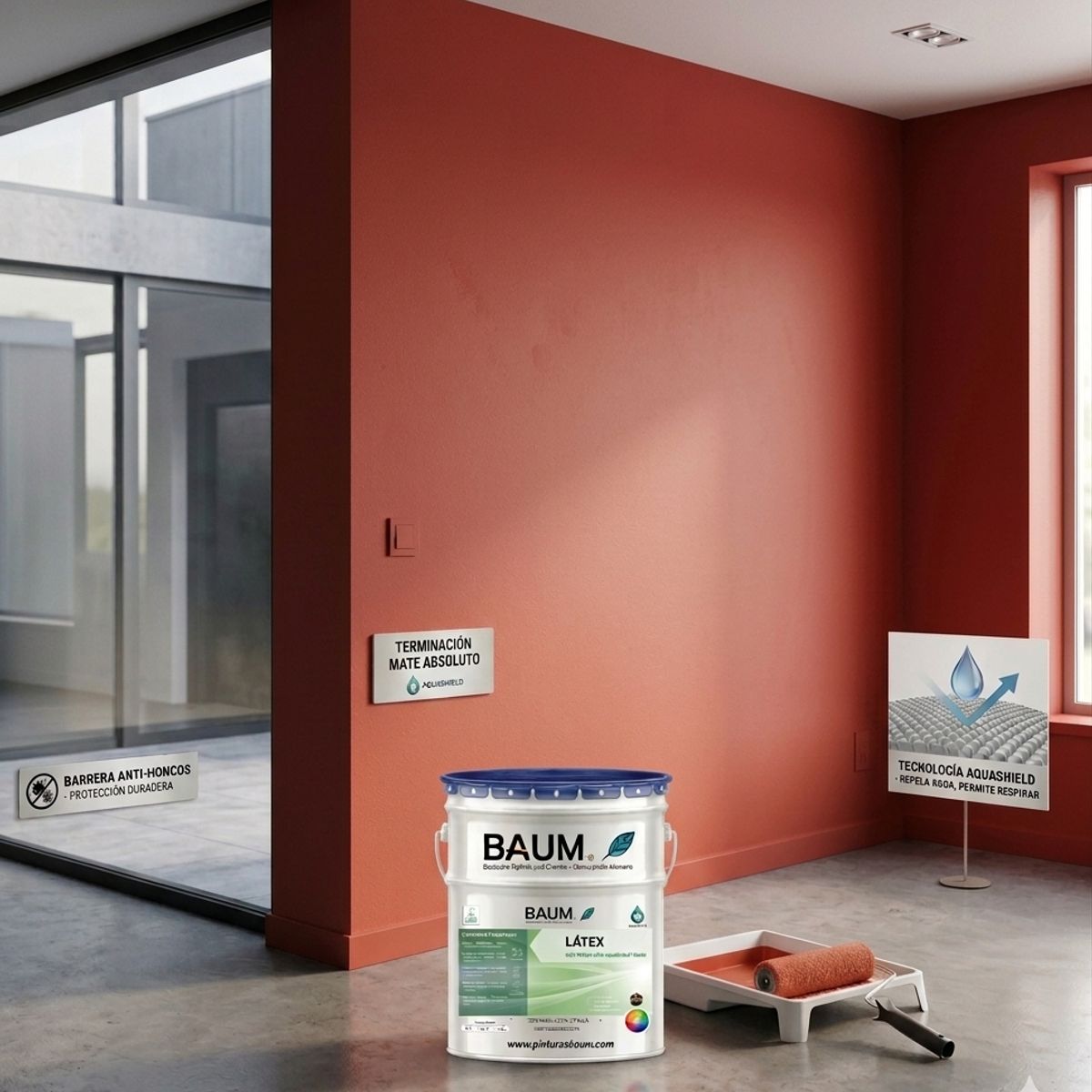 BAUM - Látex rojo colonial   BAUM® Aquatech - Mate Absoluto e Impermeable