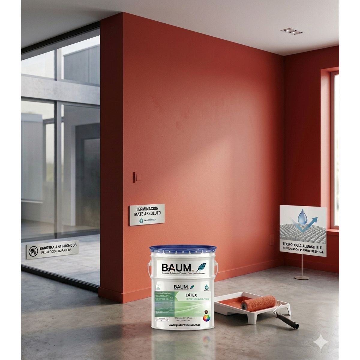 BAUM - Látex rojo colonial   BAUM® Aquatech - Mate Absoluto e Impermeable