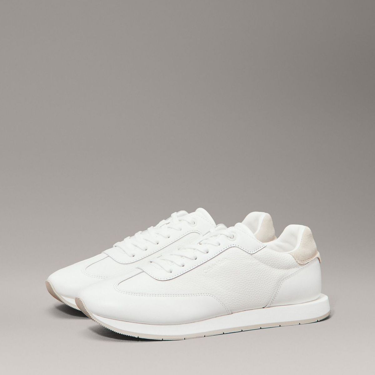 CALVIN KLEIN - Zapatillas de Cuero Textured Lace Up Blanco Calvin Klein