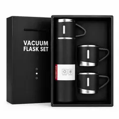 GENERICO - Set Termo Acero 500ml + 3 Tazas Térmico Portátil NEGRO