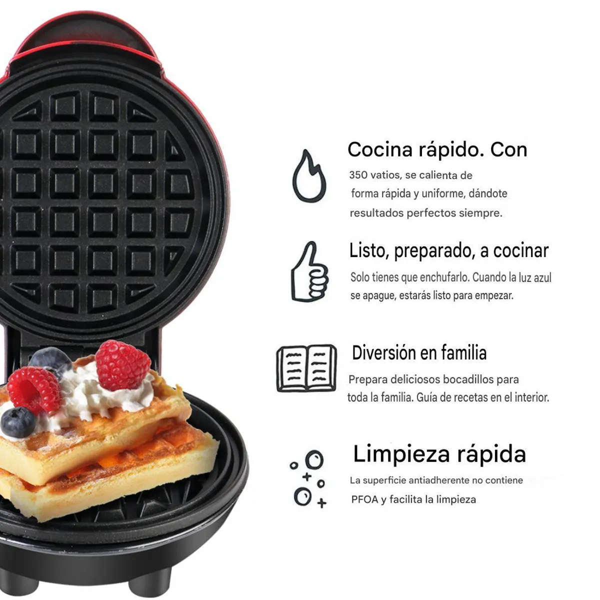 GENERICO - Wafflera Mini 500w calefacción doble cara antiadherente
