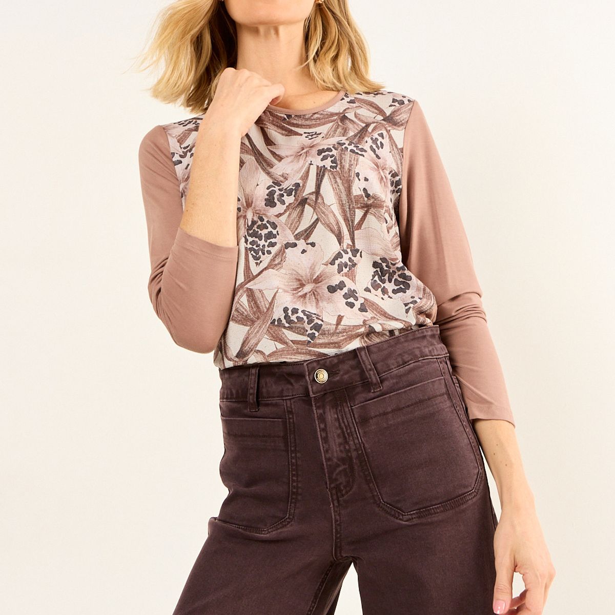 MA GRIFFE - Polera Estampada Mujer Crudo Magriffe