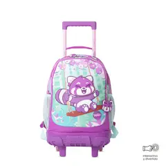 TOTTO - Combo Escolar Mochila con ruedas Bambú + Libro Parar Colorear Mediano Fucsia