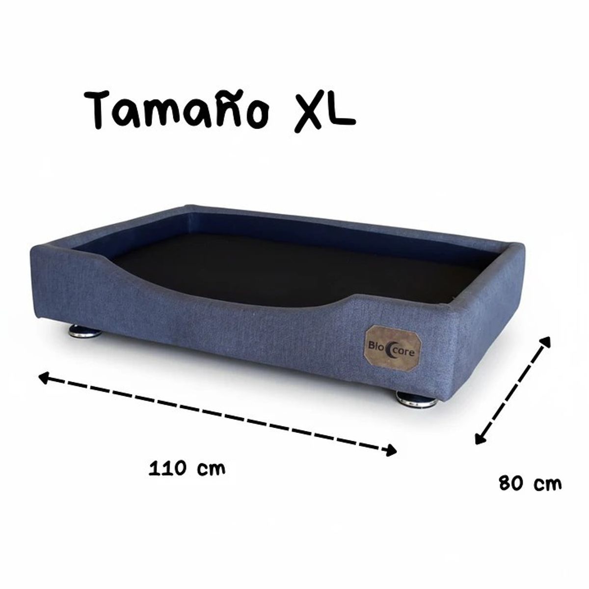 BLOCCARE - Cama de Mascotas - Talla XL EXTRA (110x80 cm) / Pata Montessori 3 cm (Gris)