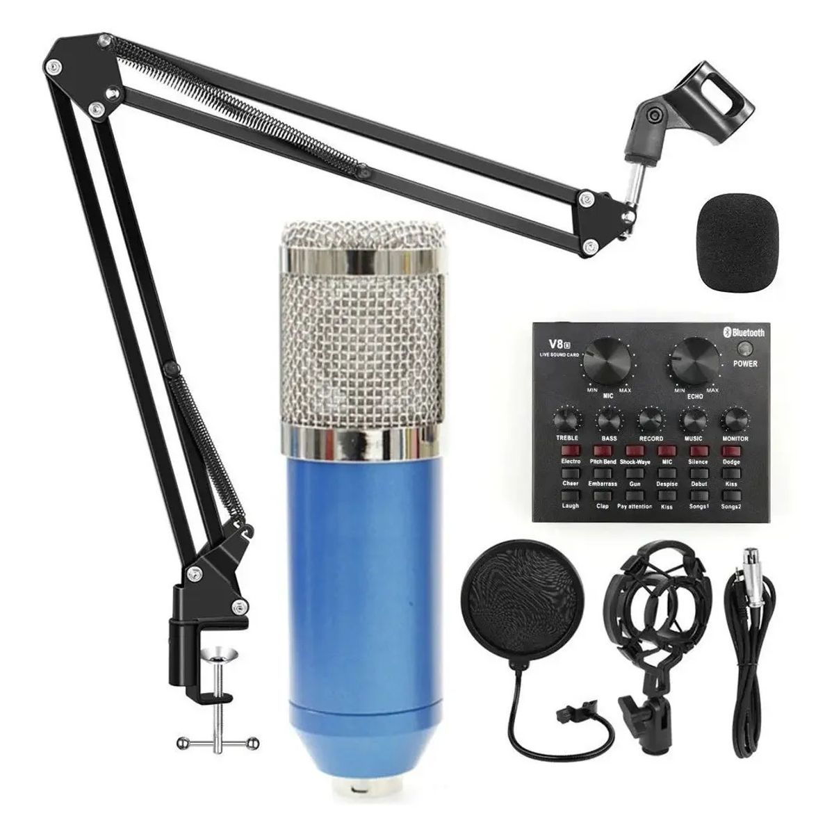 GENERICO - Microfono Condensador Soporte Brazo Tarjeta Sonido V8