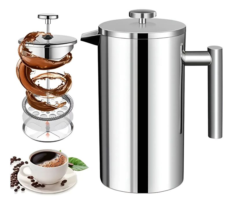 Cafetera De Prensa Francesa De Acero Inoxidable, 800 Ml Plateado