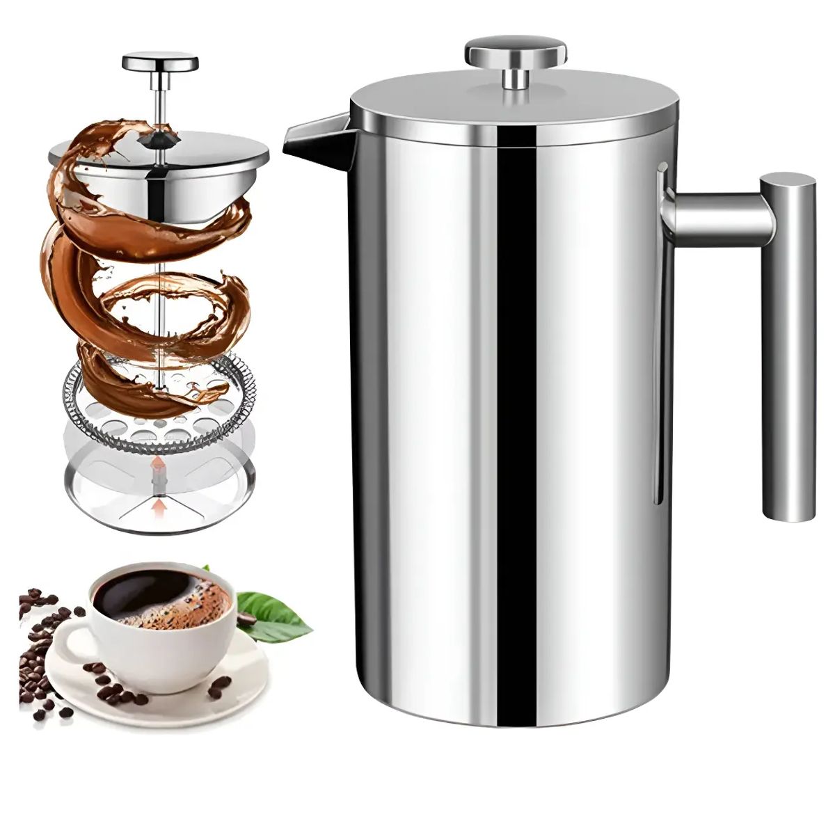 GENERICO - Cafetera De Prensa Francesa De Acero Inoxidable, 800 Ml Plateado