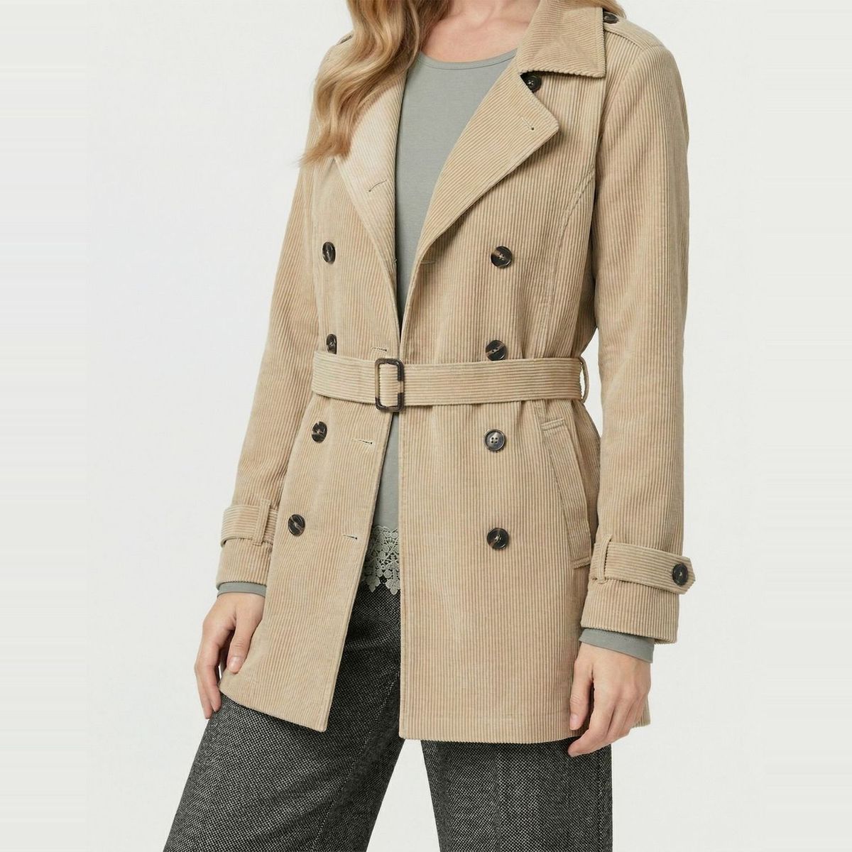 LINEATRE - Chaqueta Mujer Elena Regular Cuello En. V Solapa Manga Suelta Fango Lineatre