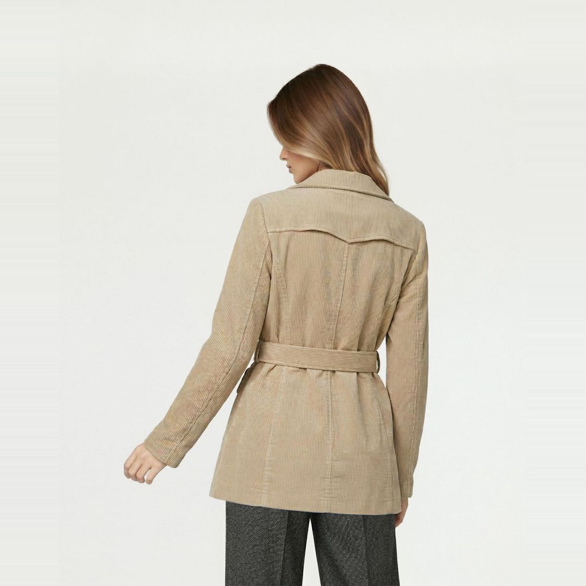LINEATRE - Chaqueta Mujer Elena Regular Cuello En. V Solapa Manga Suelta Fango Lineatre
