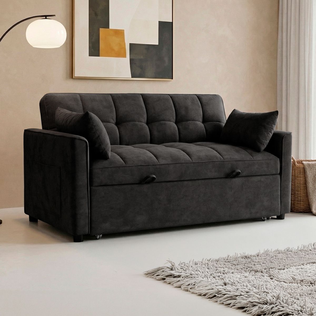 NOVAHUS - Sofá cama 77x135x93 cm Negro