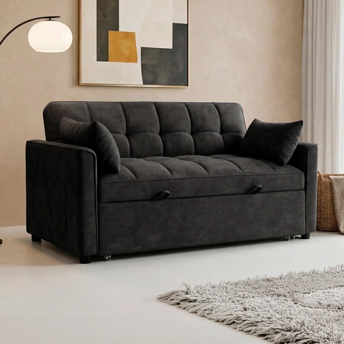 NOVAHUS - Sofá cama 77x135x93 cm Negro