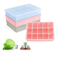 GENERICO - 4 Pcs Cubetas De Hielo Cubetera De Siliciona Con Tapa 15cav