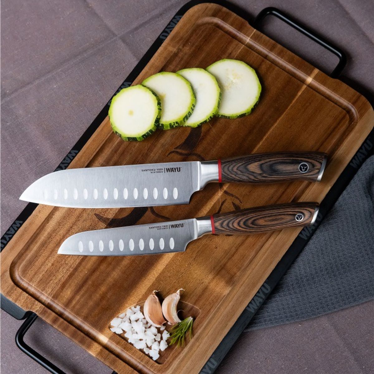 WAYU - Set 2 Cuchillos Santoku Ring Red Wayu
