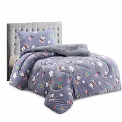 GENERICO - Cobertor Polar 1.5 Plazas - Gris Con Estampado De Gatos y Flores, Suave y Cálido