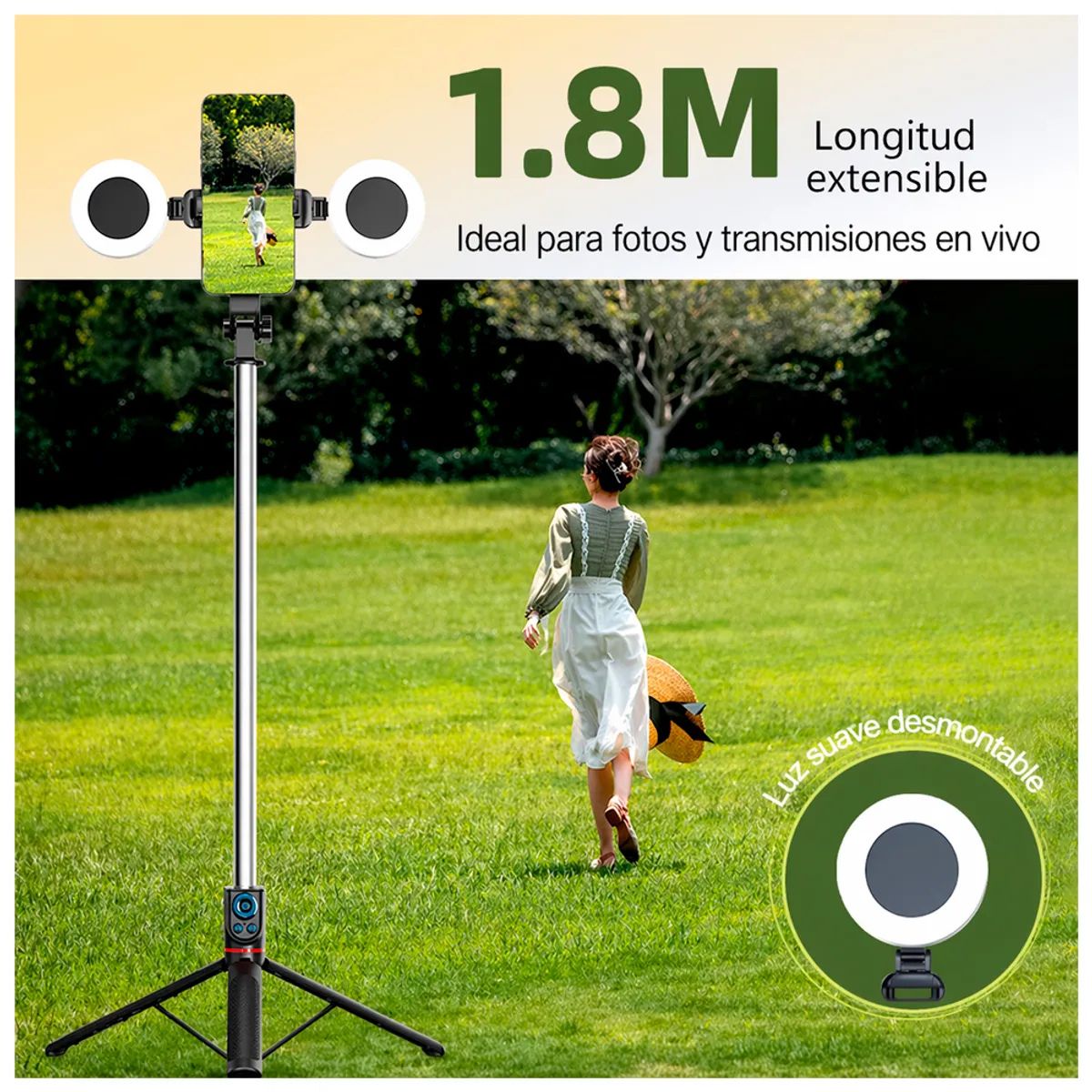 IRM - tripode palo selfie 170cm con luz led