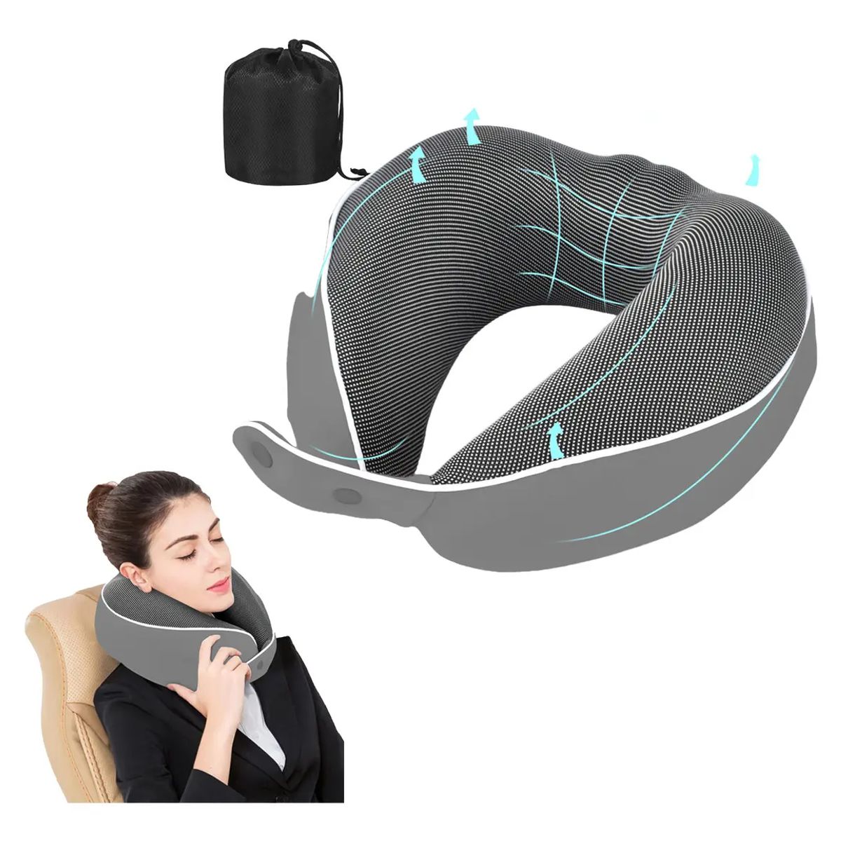 GENERICO - Almohada De Cuello Para Viaje Trabajo Con Color Gris oscuro