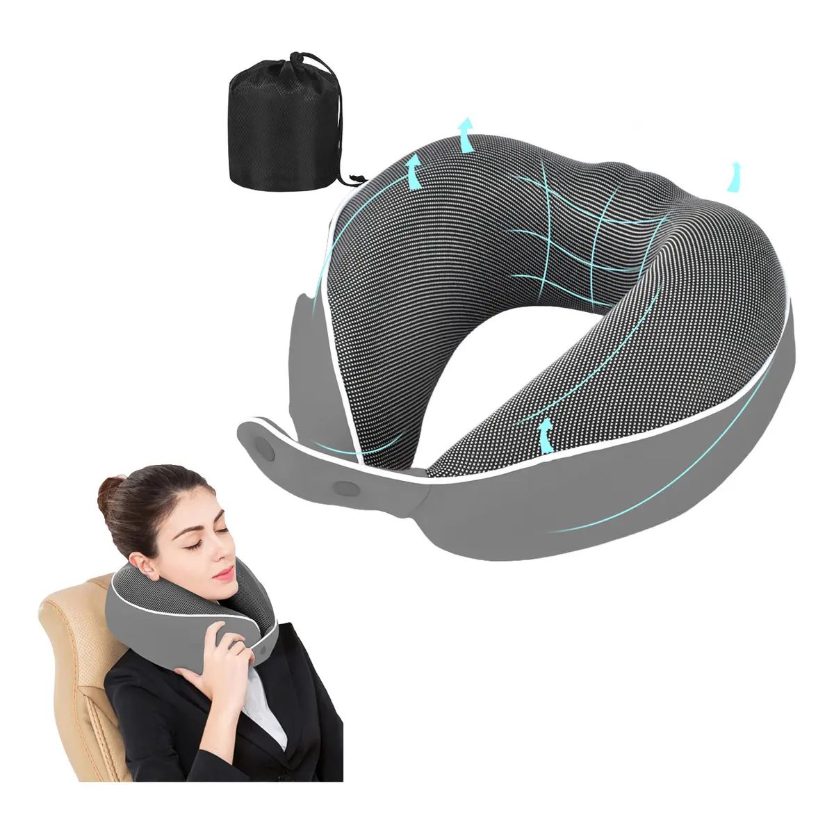 GENERICO - Almohada De Cuello Para Viaje Trabajo Con Color Gris oscuro