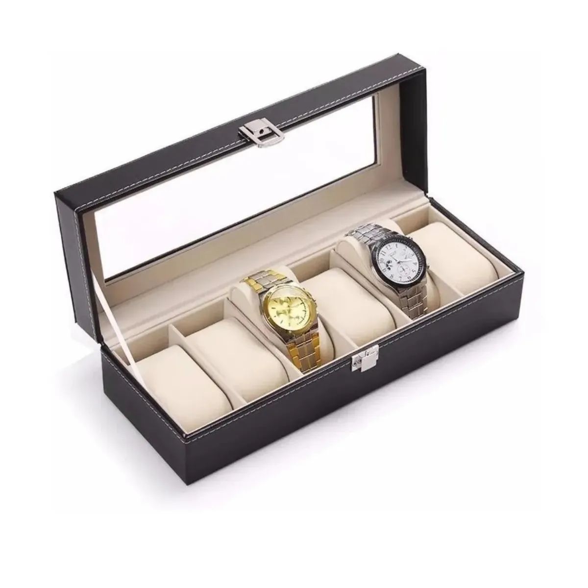 GENERICO - Caja Organizadora de Relojes 6 Espacios Y Interior Acolchado Negro