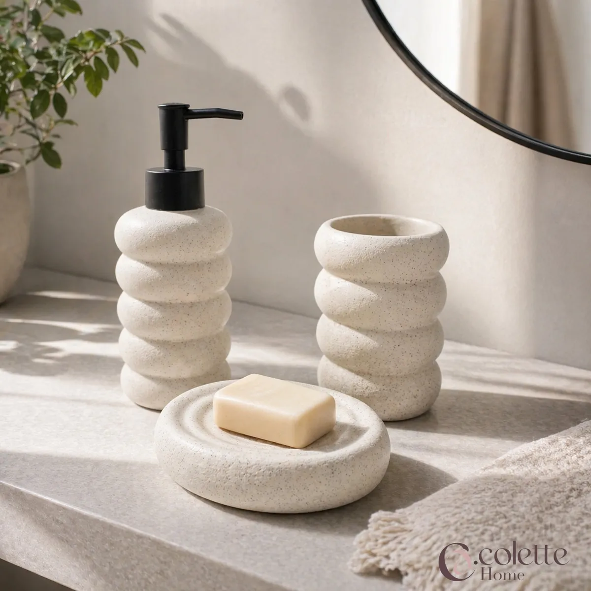 COLETTE - Set de Accesorios de Baño 3 Piezas Cerámica Pure