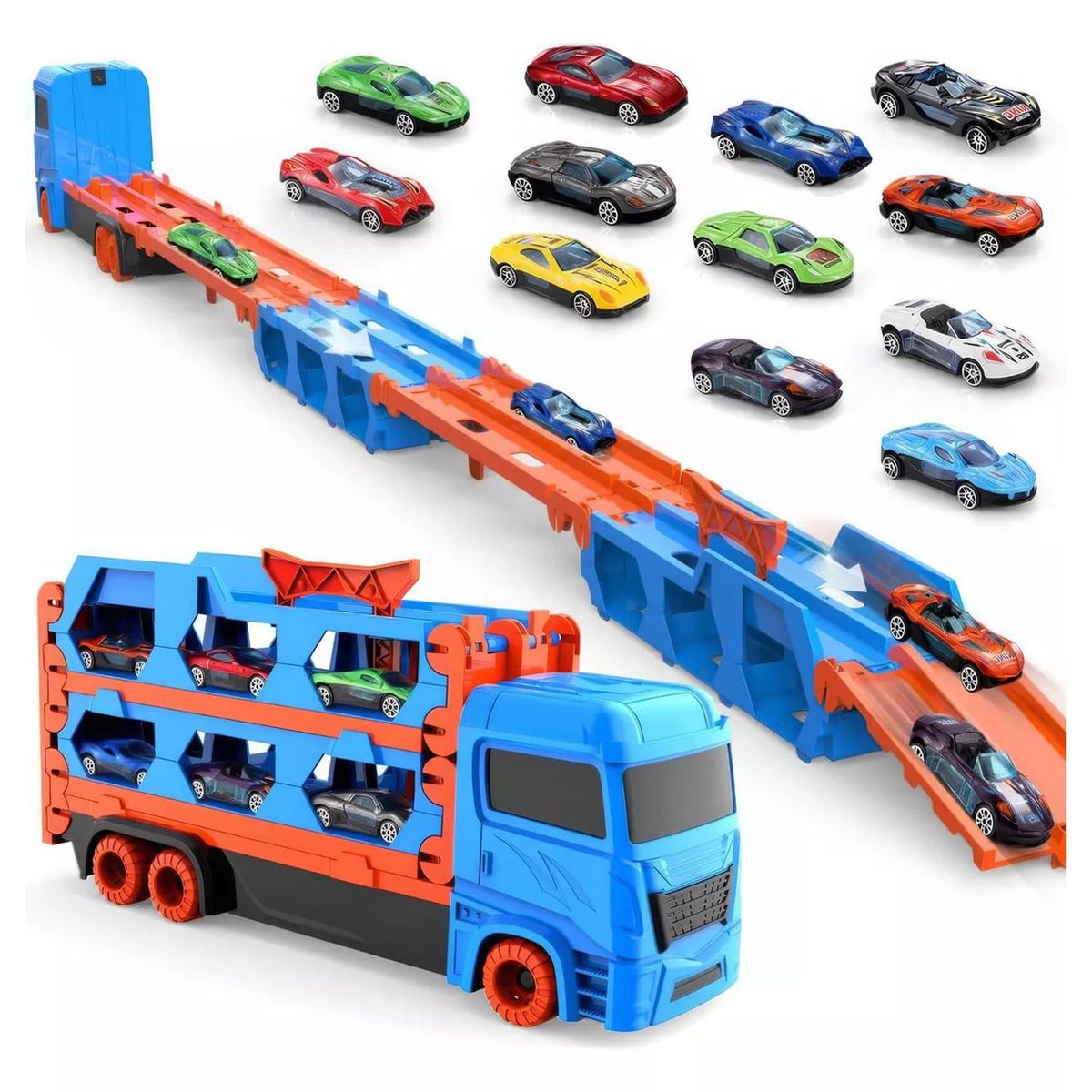 TIOZONEY - 1+12 pcs Carros De Juguete Con Pista Para Niños