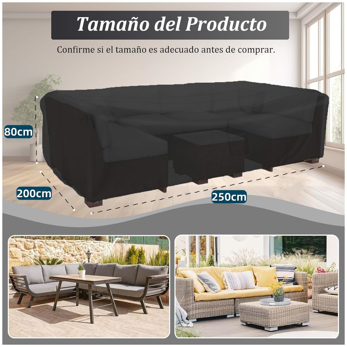 KUANGYE - Funda Cubierta Para Muebles De Jardín O Patio Exterior Impermeable Rectangular Oxford 250×200×80cm