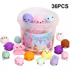 TIOZONEY - Pack Balde 36 Unidades Squishys Antiestrés Juguete Surtidos