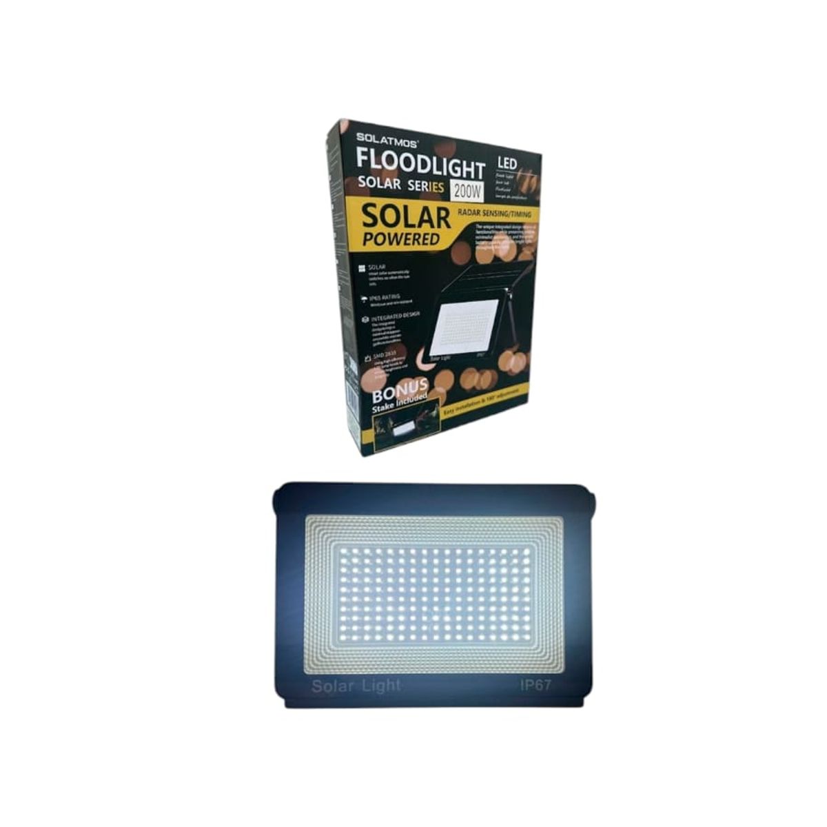 GENERICO - PROYECTOR SOLAR LED 200W PLEGABLE 170LED LUZ BCA CON SENSOR OSCURIDAD Y CONTROL 21X14.5CM