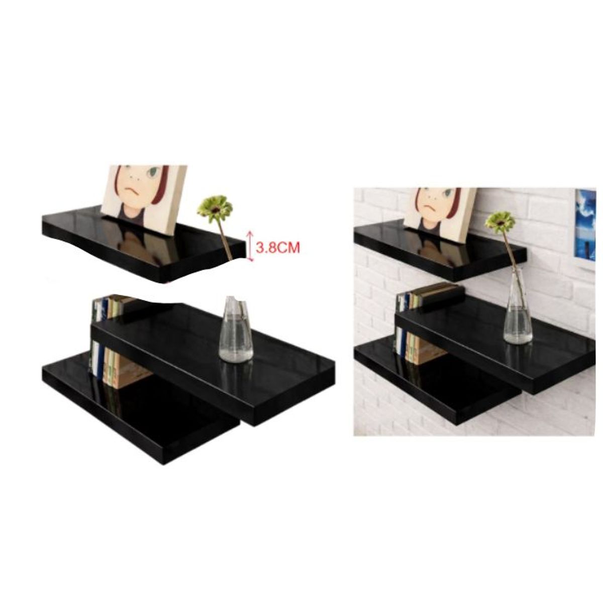 GENERICO - Repisa Flotante Negra Premium - 40x23.5x3.8 cm - Estante Decorativo 1 PCS
