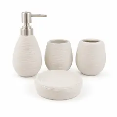 COLETTE - Set de Accesorios de Baño 4 Piezas Cerámica Arena