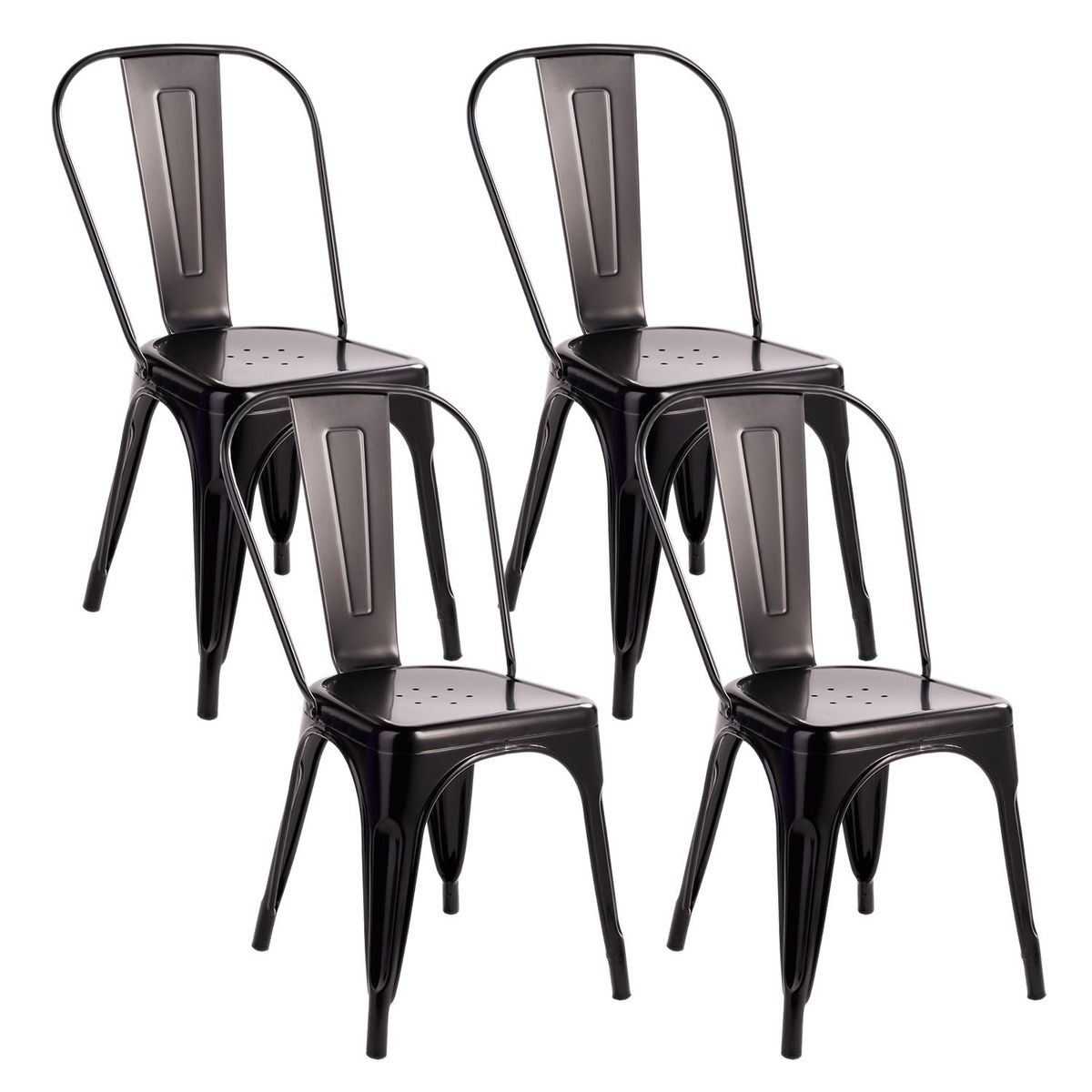GENERICO - Pack De 4 Silla Metal Tolix Negro