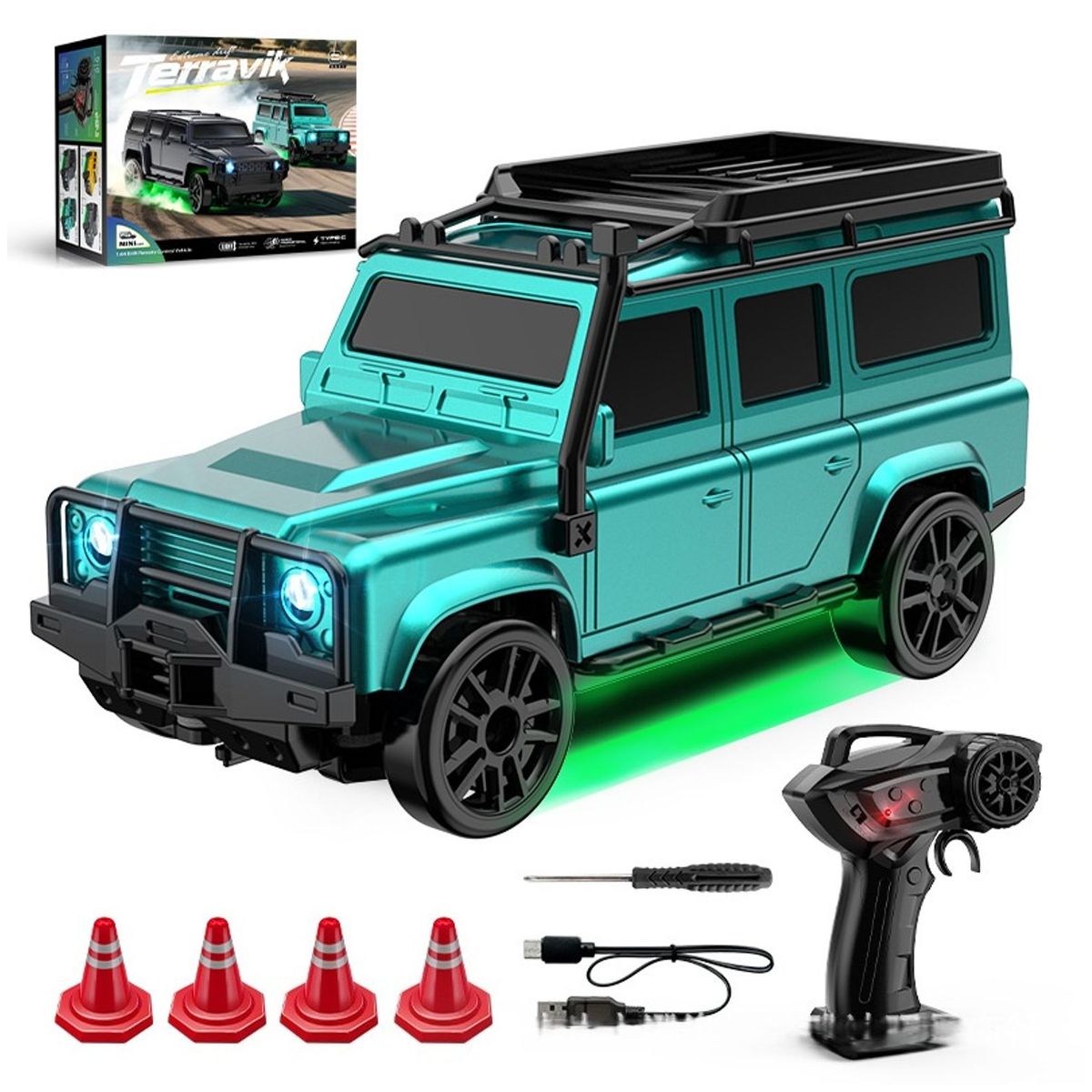 TIOZONEY - Coche teledirigido para niños-Verde