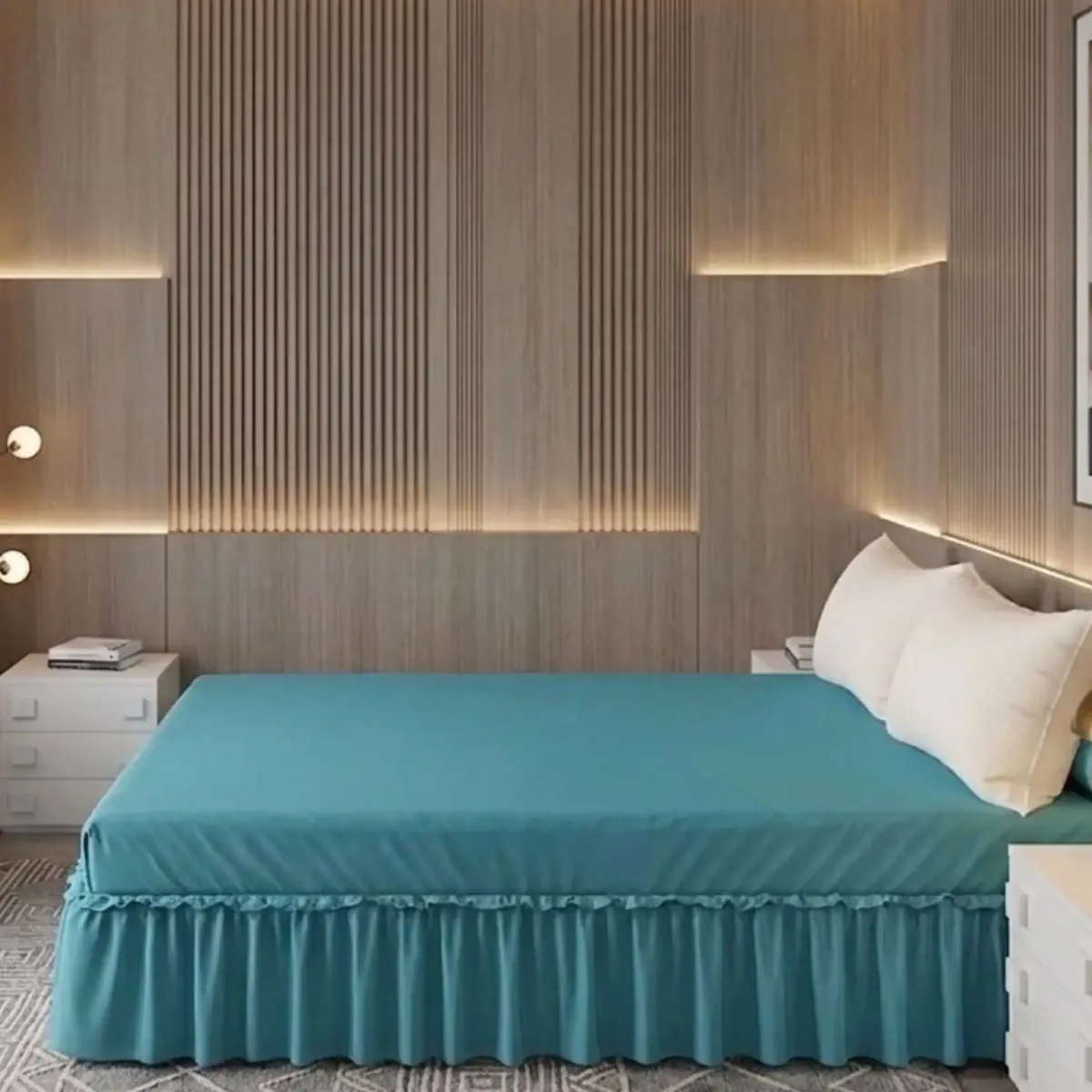GENERICO - Faldón de Cama Estilo Moderno y Ajuste Perfecto KING 180X200 CM