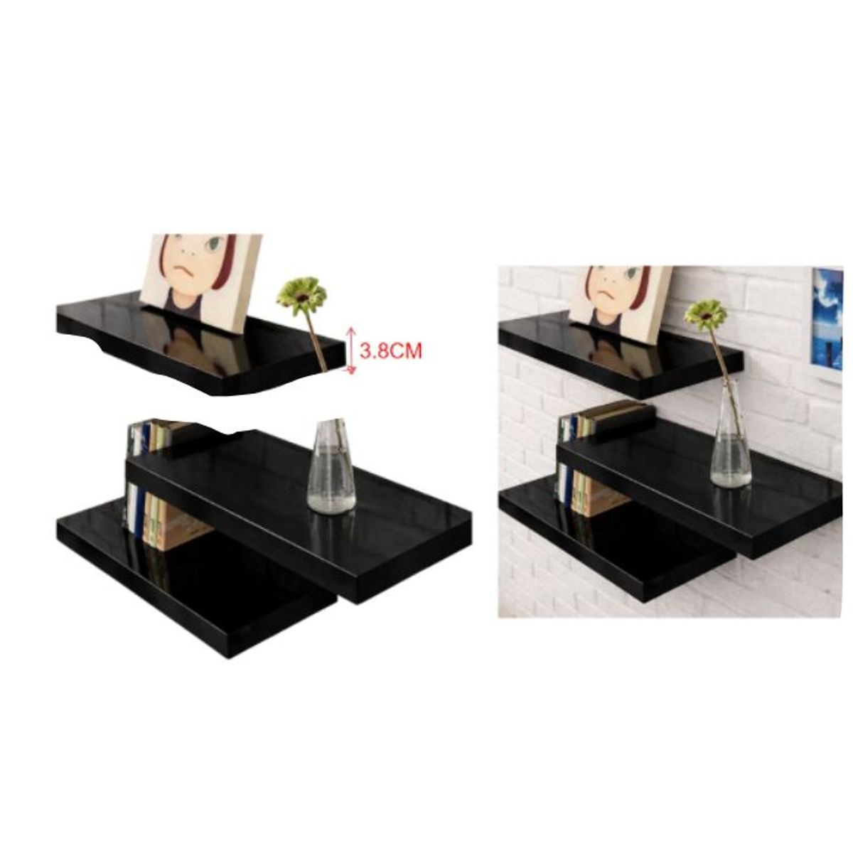 GENERICO - Repisa Flotante Negra Premium - 60 x 23.5 x 3.8 cm - Estante Decorativo 1PCS