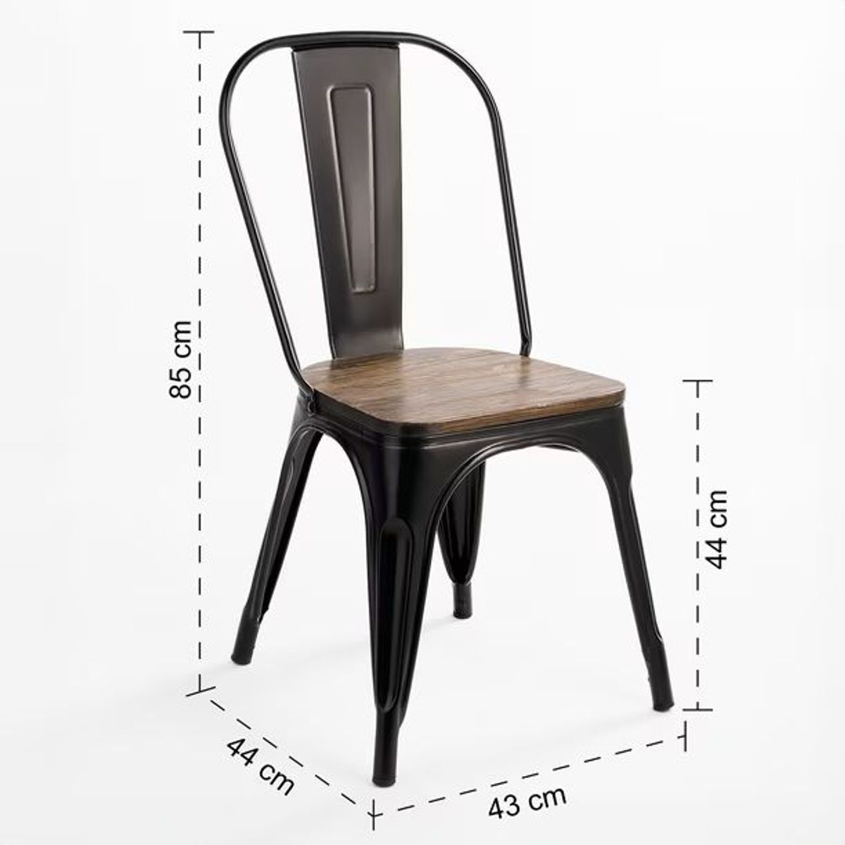 GENERICO - Pack 4 Sillas Tolix Negra Asiento Madera Café