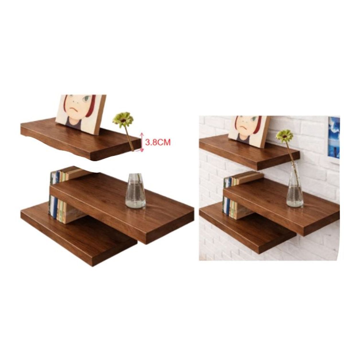 GENERICO - Repisa Flotante De Madera Premium - 60x23.5x3.8 cm - Estante Decorativo Marrón