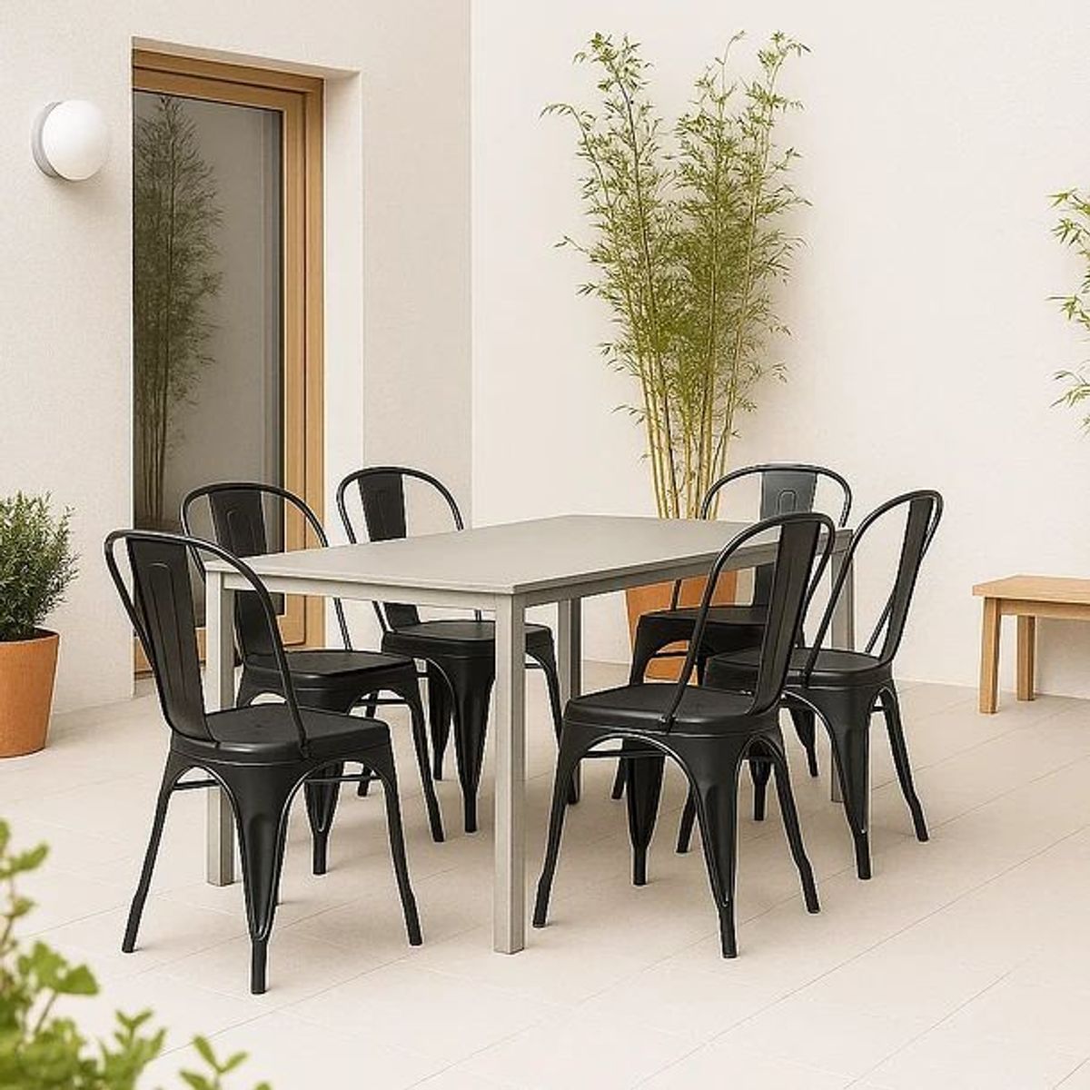 GENERICO - Pack De 6 SillaS Metal Tolix Negro