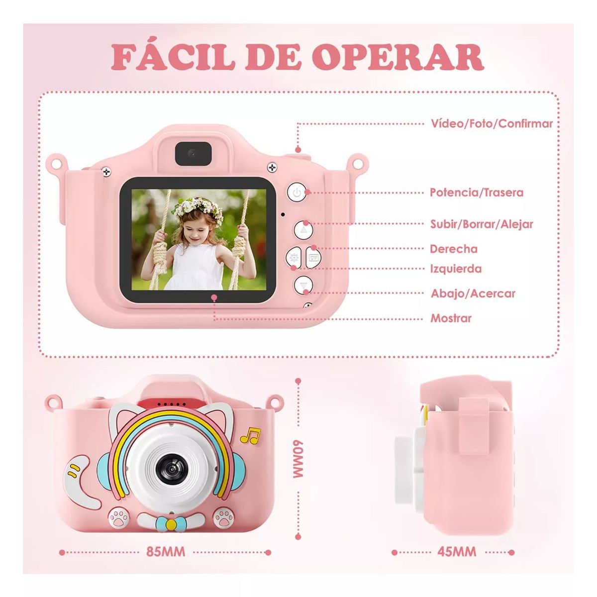 TIOZONEY - Cámara Digital Hd Para Niños Juguete Foto Video Con 32gb Sd