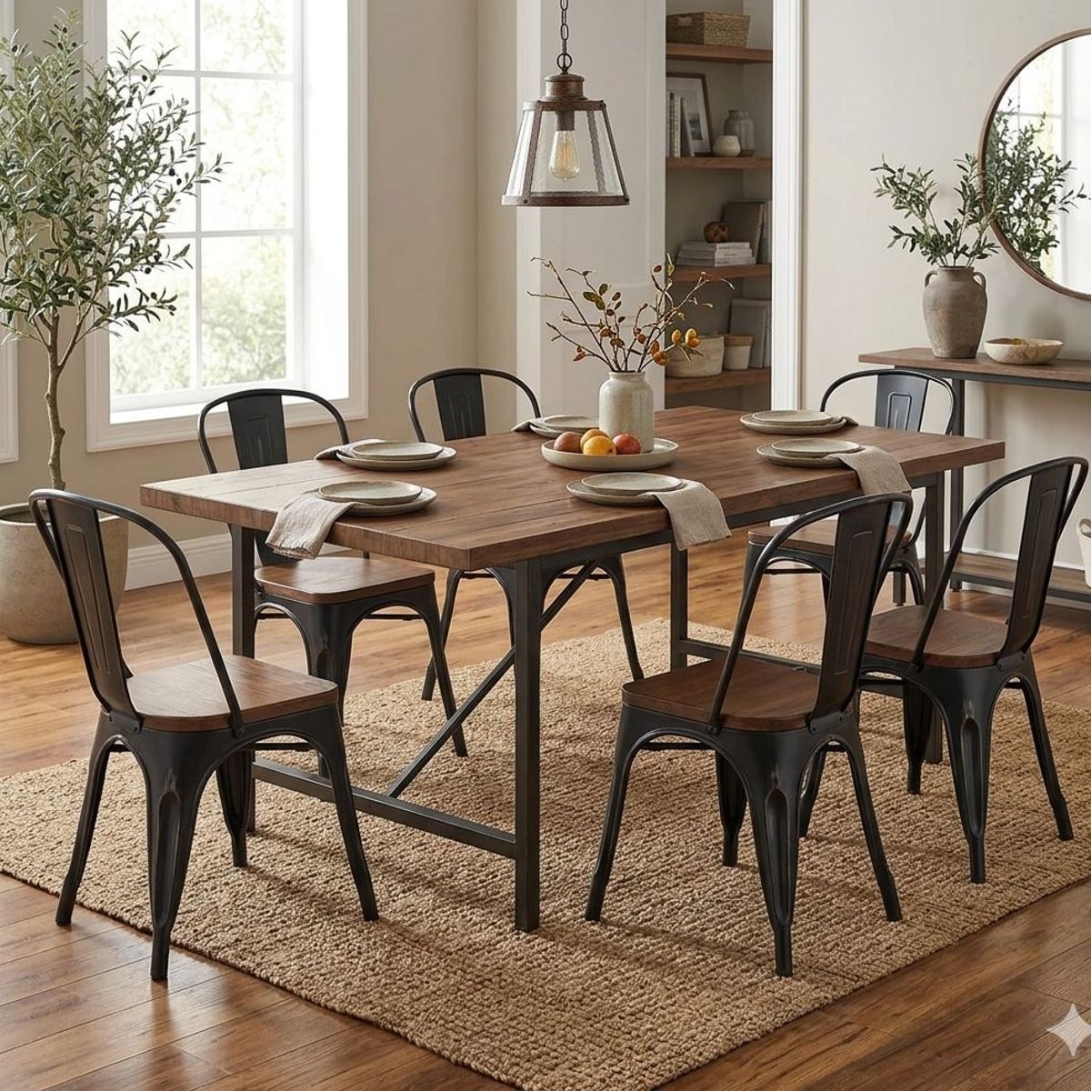 GENERICO - Pack 6 Sillas Tolix Negras Asiento Madera Café