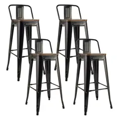 GENERICO - Pack 4 Sillas Tabuere Tolix Negra Asiento Madera Cafe