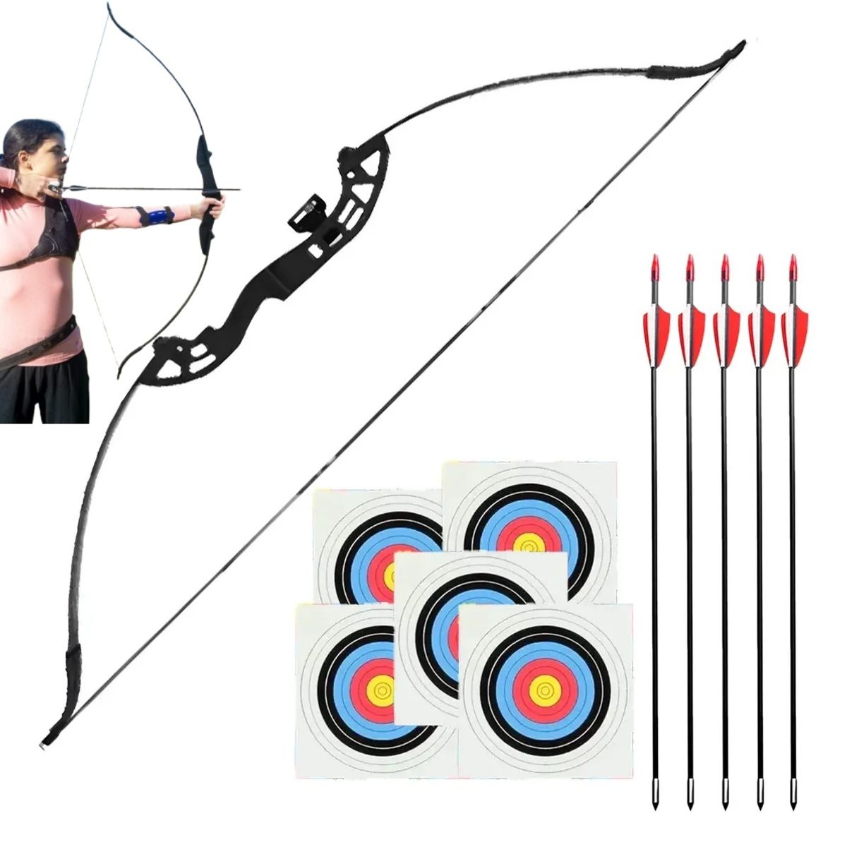 KUANGYE - Arco Recurvo Deportivo 30lbs Con Flechas Y Accesorios Para Adultos Left Right Hand Entrenamiento