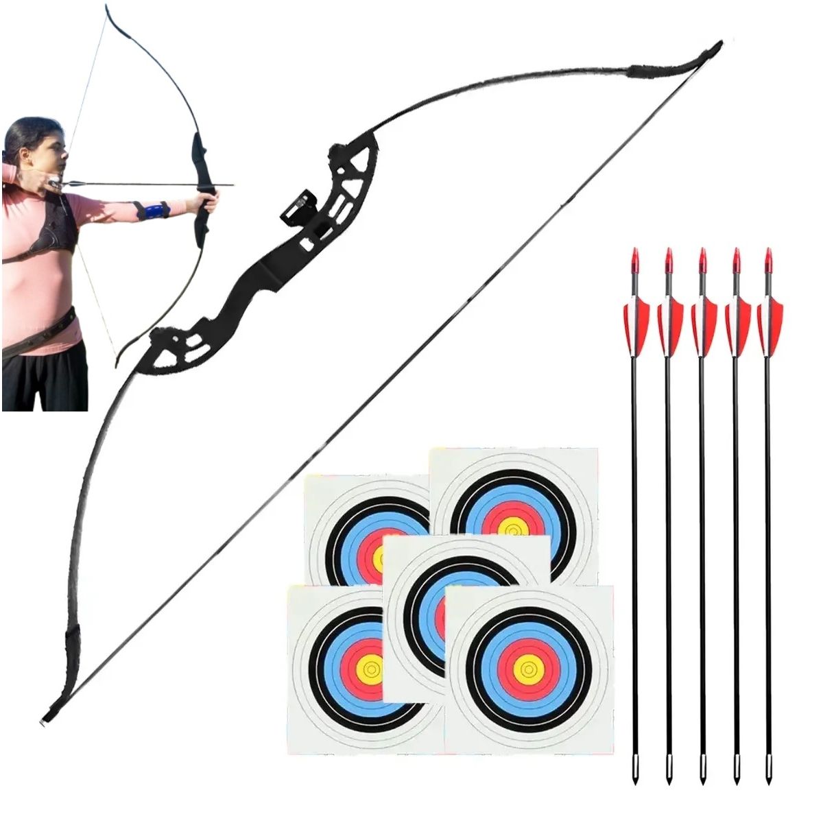 KUANGYE - Arco Recurvo Deportivo 30lbs Con Flechas Y Accesorios Para Adultos Left Right Hand Entrenamiento