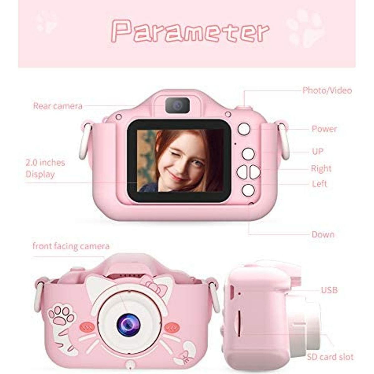 TIOZONEY - Cámara Digital Hd Para Niños Juguete Foto Video Con 32gb Sd