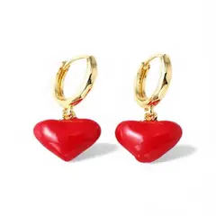 GENERICO - Aros colgantes Corazón Rojo enchapado en Oro