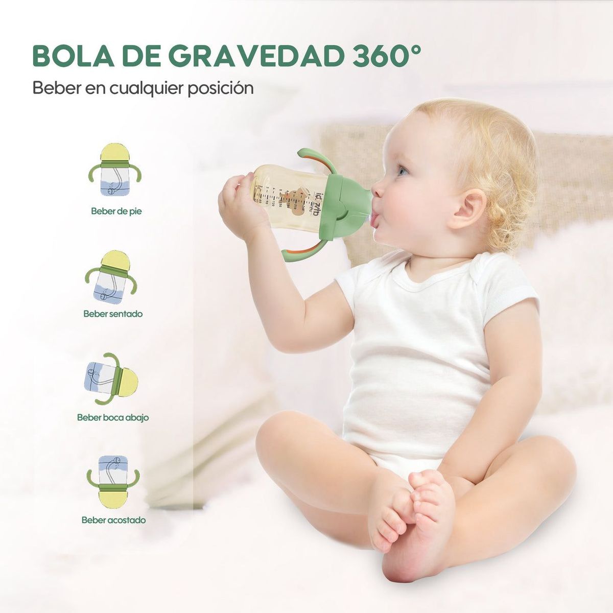 AIWIBI - Botella Vaso De Agua Con Bombilla 300ml antiderrame Verde