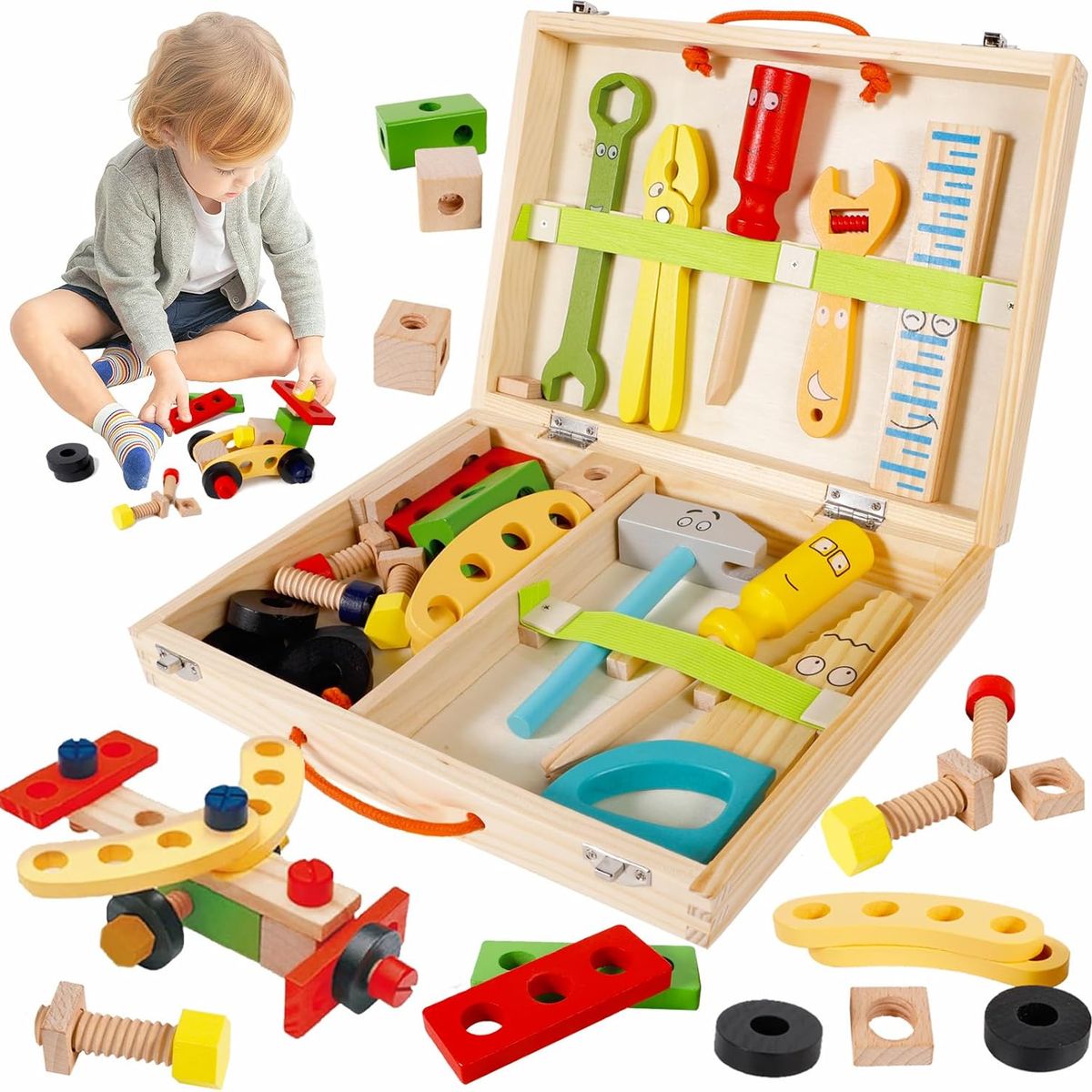 KUANGYE - Juego Didáctico Caja De Herramientas De Madera Para Niños